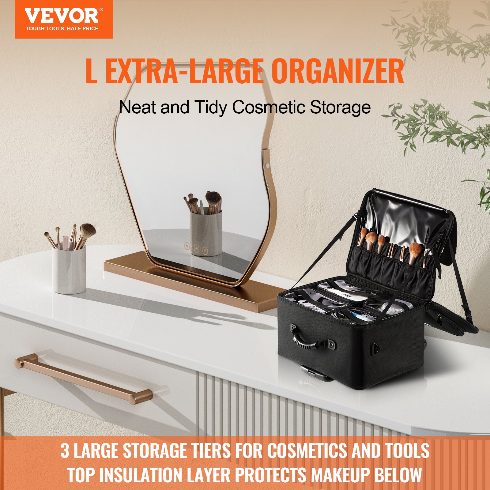 VEVOR Estuche de Maquillaje con Ruedas 3 Niveles Conveniente Maleta de Almacenamiento de Transporte con Asas Correa, Caja Bolsa de Maquillaje Oxford Impermeable Profesional Regalo de Maquillaje, Negro