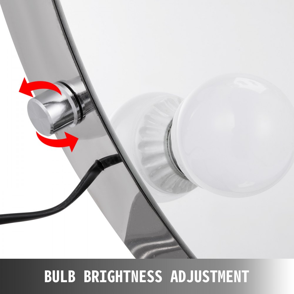 VEVOR Espejo de Maquillaje con Iluminación LED, 12 Bombillas, Espejo Redondo para Maquillaje, Espejo de Maquillaje con Luz 70x70cm, Espejo de Tocador con Mesa Plateado, Ajuste de Brillo de Bombilla