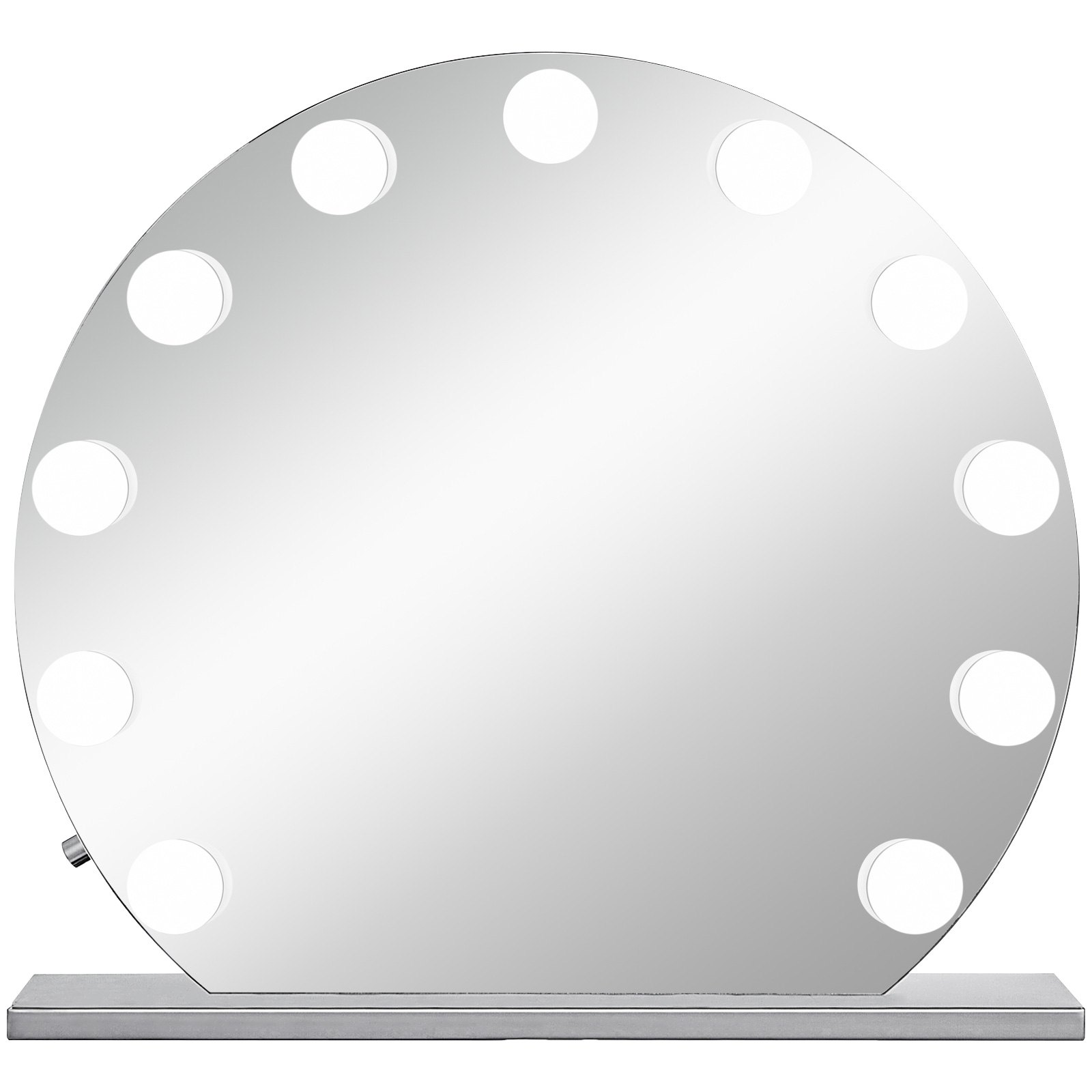 VEVOR Espejo de Maquillaje con Iluminación LED, 12 Bombillas, Espejo Redondo para Maquillaje, Espejo de Maquillaje con Luz 70x70cm, Espejo de Tocador con Mesa Plateado, Ajuste de Brillo de Bombilla