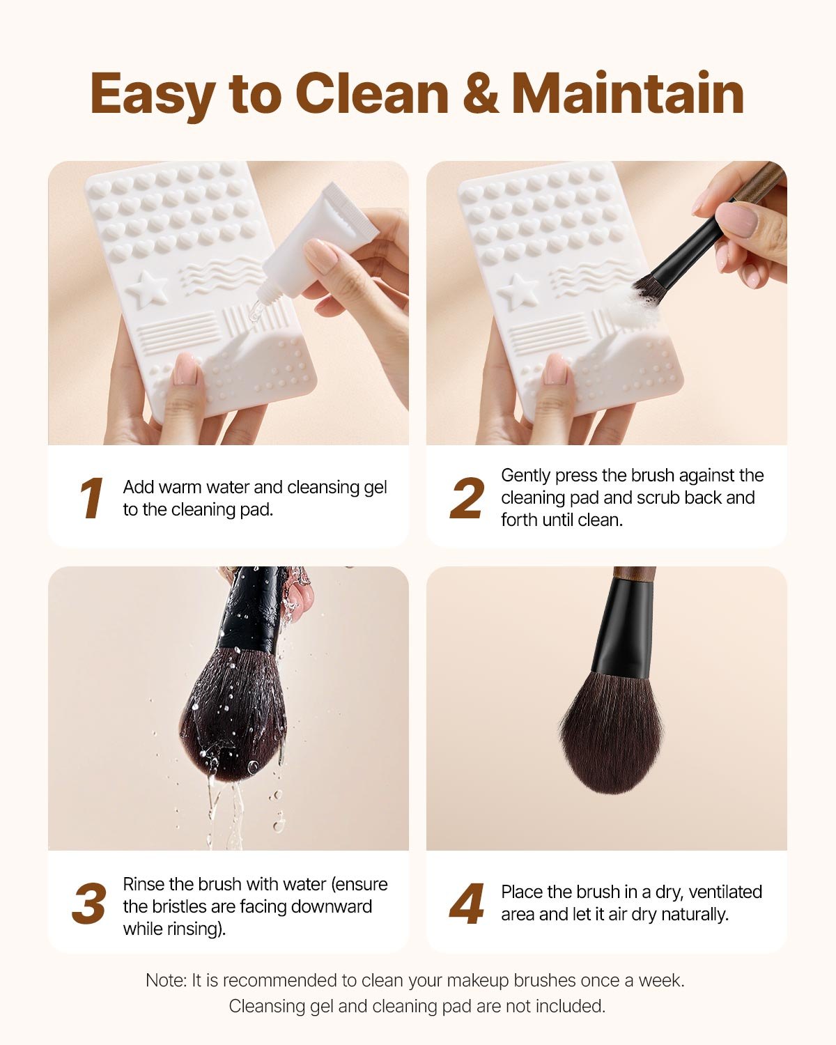 VEVOR Juego Elegante de 9 Brochas de Maquillaje para Base, Difuminado y Sombras de Ojos, con Cerdas Suaves de Lana Natural y Sintéticas Veganas, Mango Ergonómico de Madera, Bolsa de Viaje, Marrón