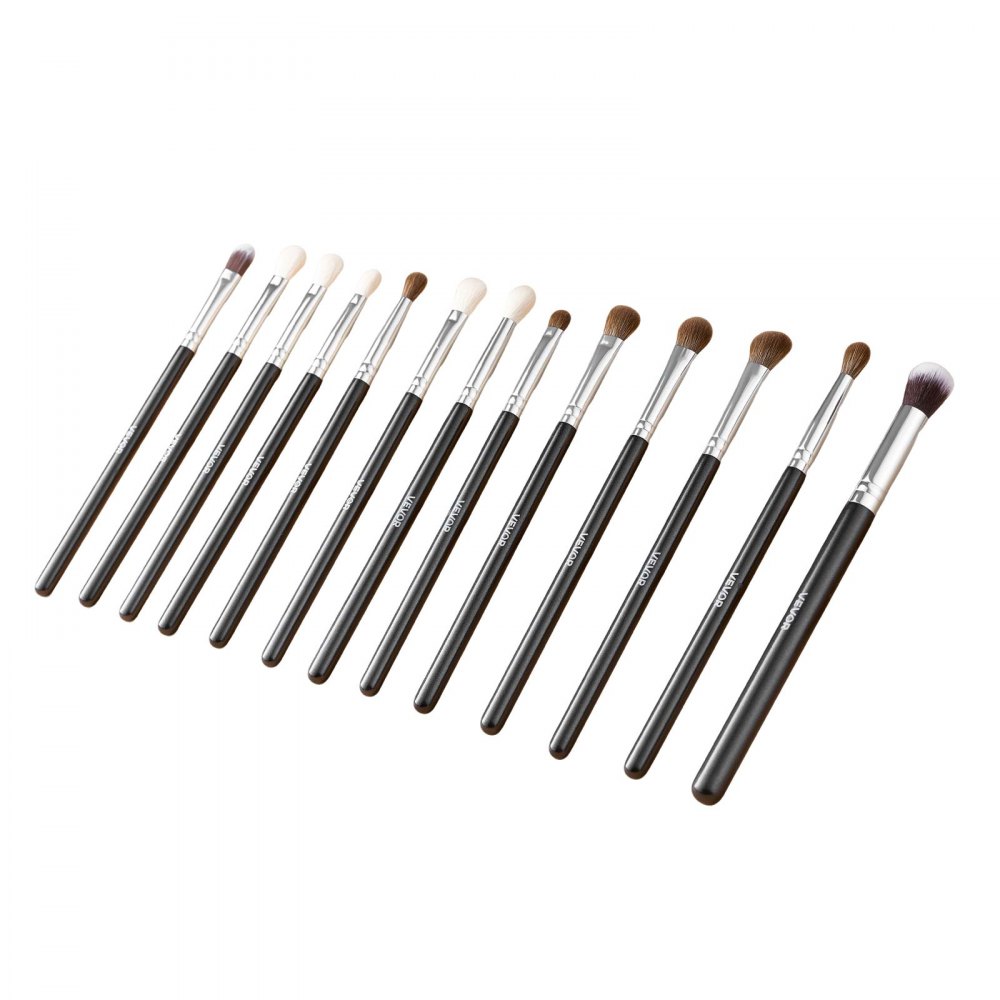 VEVOR Juego de 34 Brochas de Maquillaje Profesional a Base, Difuminar Sombras de Ojos, Corrector y Rubor, con Cerdas Suaves, Mango Ergonómico de Madera y Estuche de Viaje Incluido, Color Negro