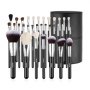 VEVOR Juego de 34 Brochas de Maquillaje Profesional a Base, Difuminar Sombras de Ojos, Corrector y Rubor, con Cerdas Suaves, Mango Ergonómico de Madera y Estuche de Viaje Incluido, Color Negro