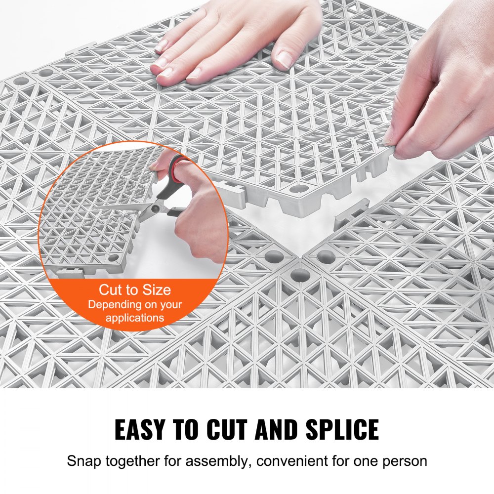 VEVOR Loseta de PVC Losetas Autoventiladas 50 PCS Baldosa de Clip Calada para Suelo 30x30x1,5 cm Baldosa de Jardín de Enclavamiento Drenaje Rápido Interior Exterior para Terraza Cocina Spa Baño, Gris