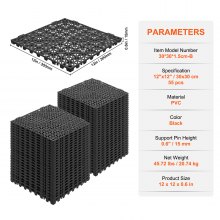 VEVOR Azulejos de jardín para piscina, 55 piezas, 30x30x1,5 cm, azulejos calados con clip, color negro