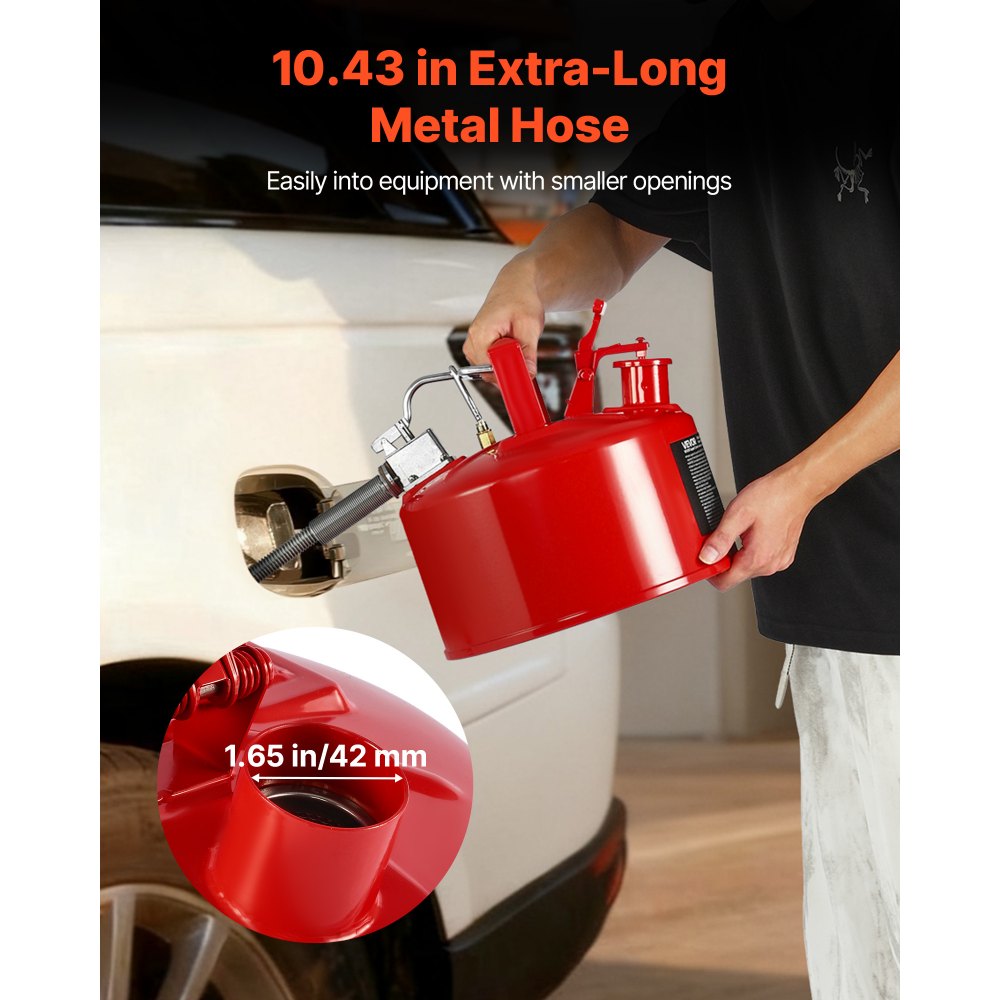 VEVOR Bidón de Seguridad de 9,5 L Tipo II, Acero Laminado en Frío, Resistente a la Corrosión, con Supresor de Llamas, Tapa de Cierre Automático y Pico Metálico Flexible, Color Rojo, 297 x 275 mm
