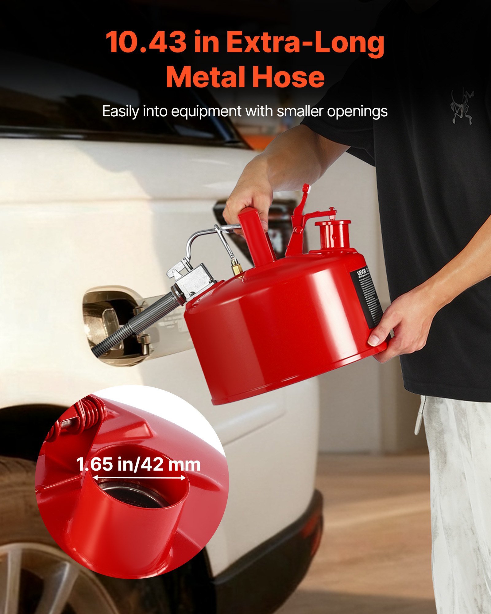 VEVOR Bidón de Seguridad de 9,5 L Tipo II, Acero Laminado en Frío, Resistente a la Corrosión, con Supresor de Llamas, Tapa de Cierre Automático y Pico Metálico Flexible, Color Rojo, 297 x 275 mm