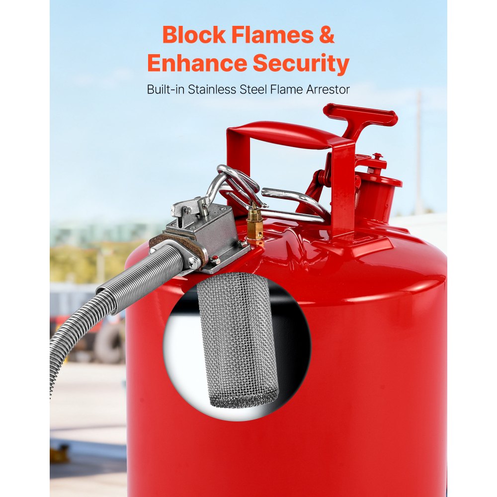 VEVOR Bidón de Seguridad, Contenedor de Seguridad Tipo II de 19 L con Supresor de Llamas, Tapa de Cierre Automático y Pico Metálico Flexible, para Materiales Inflamables, Volor Rojo, 297 x 430 mm