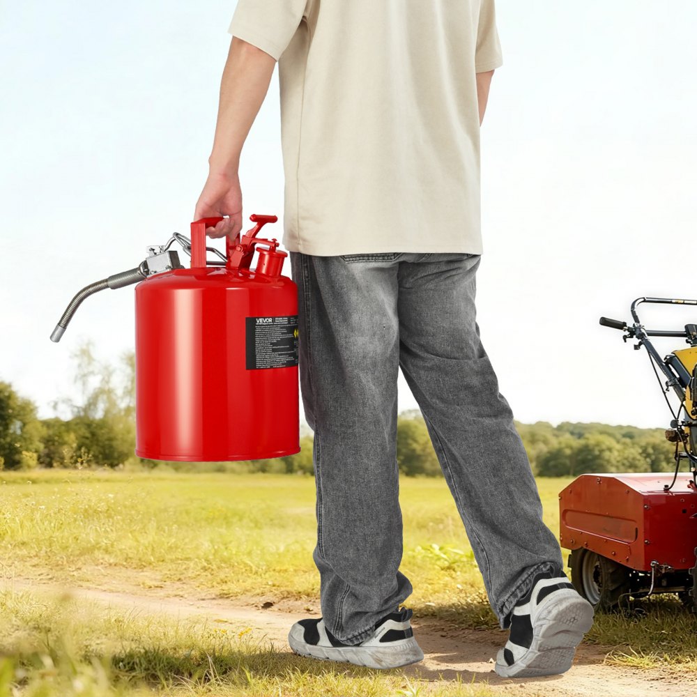 VEVOR Bidón de Seguridad, Contenedor de Seguridad Tipo II de 19 L con Supresor de Llamas, Tapa de Cierre Automático y Pico Metálico Flexible, para Materiales Inflamables, Volor Rojo, 297 x 430 mm