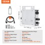 VEVOR Microinversor solar para conexión a red, 800 W impermeable, IP65, aleación de aluminio, voltaje CC 18-50 V con antena WiFi APP, cable de alimentación para sistemas de paneles solares