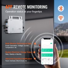 VEVOR Microinversor solar para conexión a red, 800 W impermeable, IP65, aleación de aluminio, voltaje CC 18-50 V con antena WiFi APP, cable de alimentación para sistemas de paneles solares