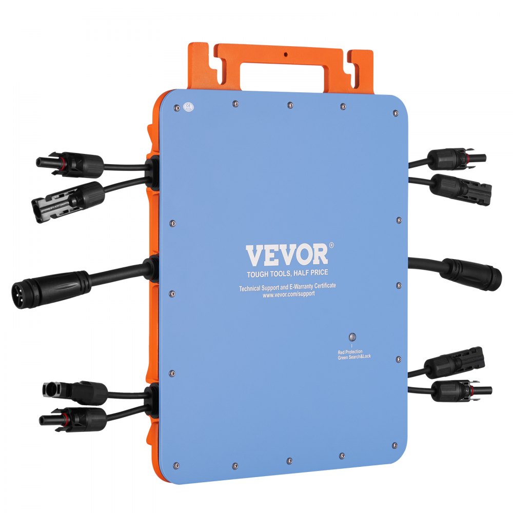 VEVOR Microinversor Solar de Conexión a Red 1200W Microinversor Solar IP67 Aleación de Aluminio Impermeable Voltaje CC 18-50V con Antena WiFi APP Cable de Alimentación para Sistemas de Paneles Solares