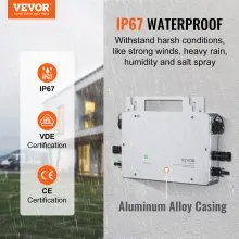 VEVOR Micro inversor solar 600W IP67 Impermeable Aleación Grid Tie Solar Micro Inversor de aluminio Voltaje DC 18-50V con Wifi APP Antena Cable de alimentación para sistemas de paneles solares