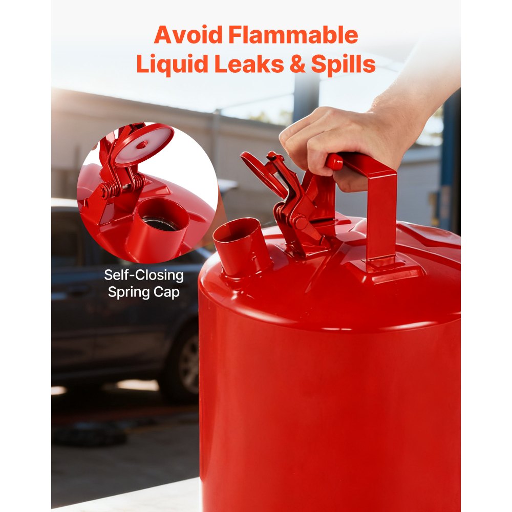 VEVOR Bidón de Seguridad de 19 L Tipo I con Parallamas, Tapa de Cierre Automático y Embudo de Polietileno, Asa Ergonómica, para Almacenamiento de Materiales Inflamables, Color Rojo, 295 x 425 mm