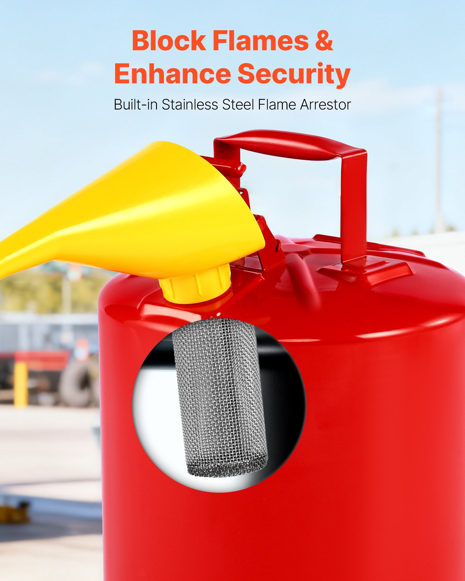 VEVOR Bidón de Seguridad de 19 L Tipo I con Parallamas, Tapa de Cierre Automático y Embudo de Polietileno, Asa Ergonómica, para Almacenamiento de Materiales Inflamables, Color Rojo, 295 x 425 mm