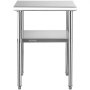 VEVOR Commercial Stainless Steel Table 61 x 61 x 91.4 cm, Rolling Two-Tier Work Table Disassembly Table Catering 181.4 kg + 91 kg Load Capacity, Commercial Kitchen Table, Preparation Table Kitchen Furniture