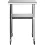 VEVOR Commercial Stainless Steel Table 61 x 61 x 91.4 cm, Rolling Two-Tier Work Table Disassembly Table Catering 181.4 kg + 91 kg Load Capacity, Commercial Kitchen Table, Preparation Table Kitchen Furniture