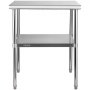 VEVOR Mesa de Trabajo de Acero Inoxidable 76 x 76 x 91 cm Mesa de Preparación de 2 Niveles Carga de 362 kg Mesa de Cocina Estante Ajustable en Altura para Cocina Restaurante Bar Garaje al Aire Libre