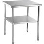 VEVOR Mesa de Trabajo de Acero Inoxidable 76 x 76 x 91 cm Mesa de Preparación de 2 Niveles Carga de 362 kg Mesa de Cocina Estante Ajustable en Altura para Cocina Restaurante Bar Garaje al Aire Libre