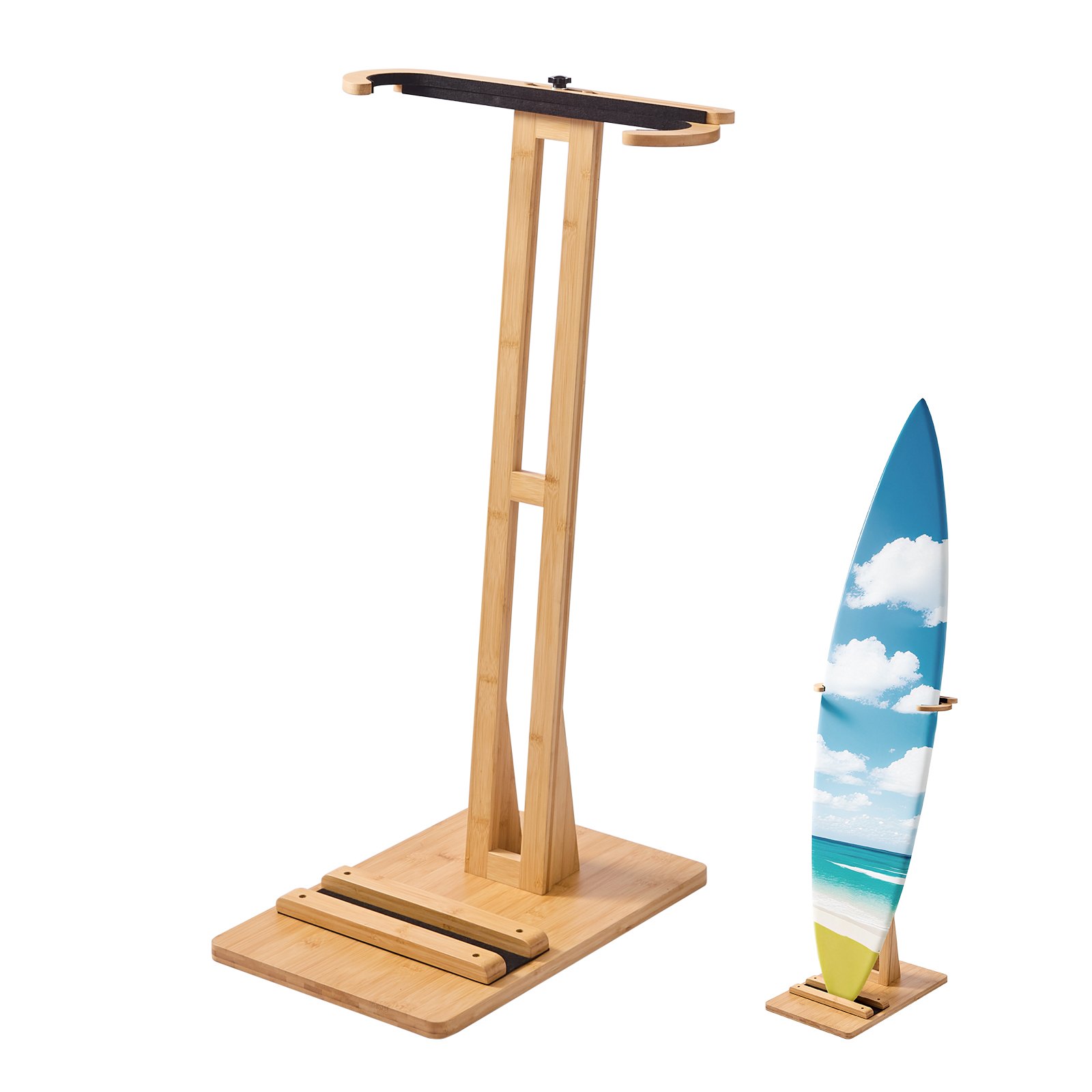 VEVOR Soporte Vertical para Tablas de Surf, Soporte de Madera para Tablas de Surf Ajustable de 370 a 665 mm, Organizador de Tabla Independiente con Relleno de Corcho, para Wakeboard, Snowboard