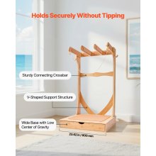 VEVOR Soporte Vertical para Tablas de Surf, Soporte de Madera Independiente de 3 Niveles para Almacenamiento y Exhibición de Tablas de Surf con Ganchos de Madera, Relleno de Corcho y Cajones