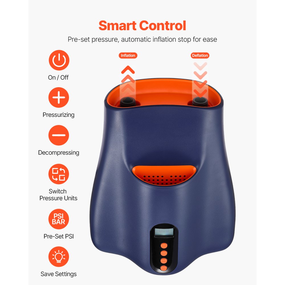 VEVOR Bomba para Tabla de Paddle Surf, 151,6 kPa de Alta Presión, Inflado y Desinflado de Doble Etapa, con Apagado Automático y Conector para Coche, Ideal para Tablas de Paddle Surf Inflables