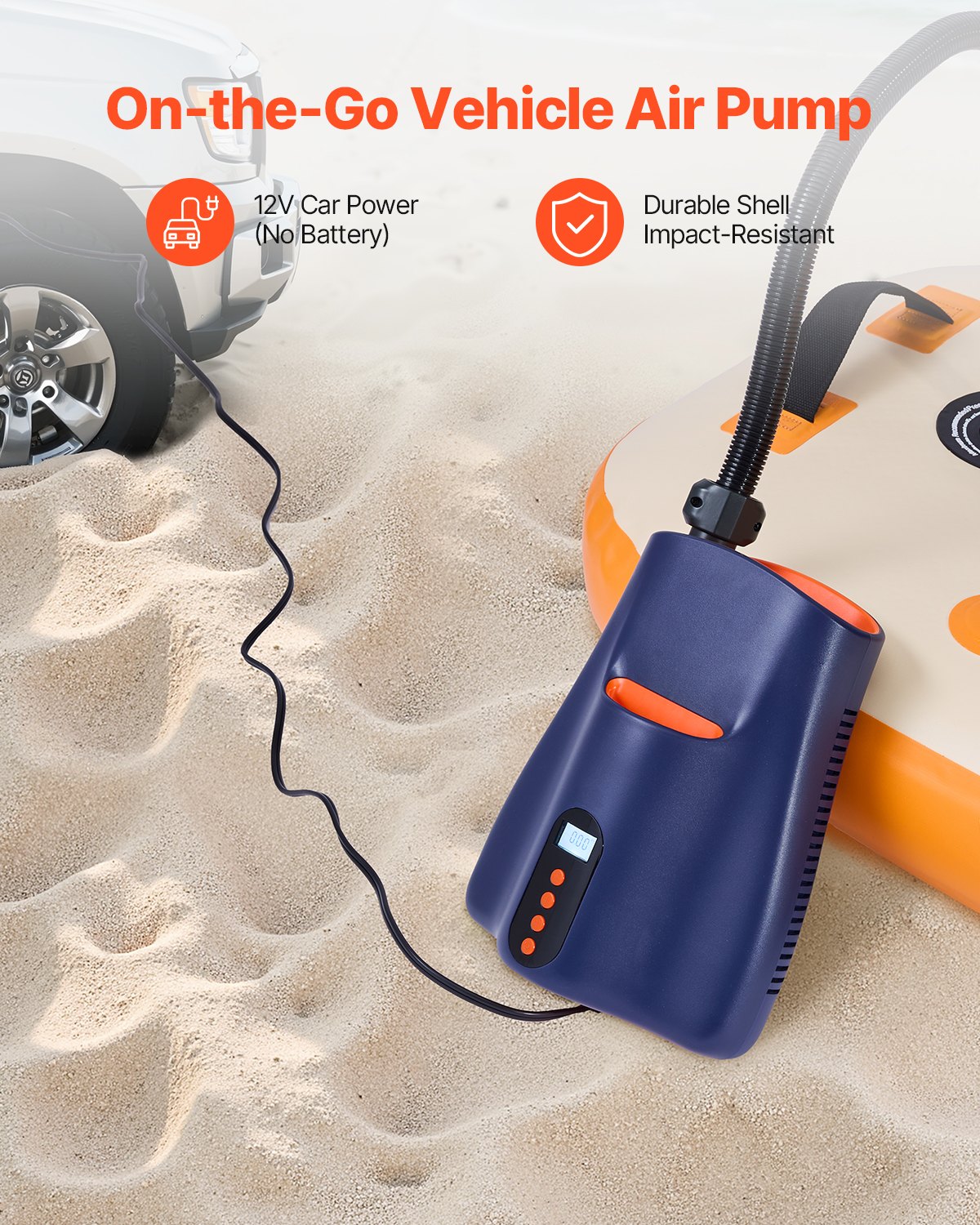 VEVOR Bomba para Tabla de Paddle Surf, 151,6 kPa de Alta Presión, Inflado y Desinflado de Doble Etapa, con Apagado Automático y Conector para Coche, Ideal para Tablas de Paddle Surf Inflables