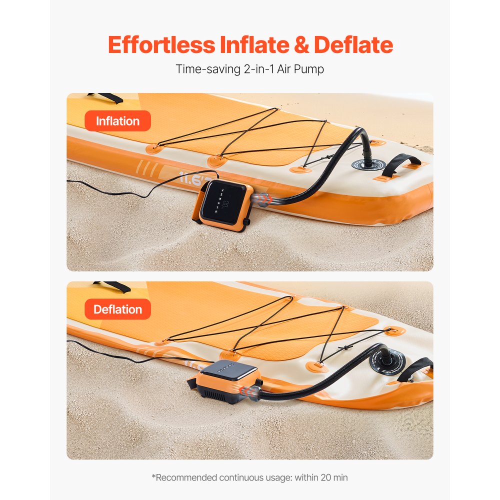 VEVOR Bomba para Tabla de Paddle Surf, 275,7 kPa de Alta Presión, Inflado y Desinflado de Doble Etapa, con Apagado Automático y Conector para Coche, para Tablas de Paddle Surf Inflables, Campaña
