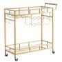 VEVOR Carro de Bebidas con Botellero de 2 Niveles, Carrito de Servicio con Ruedas y Asa, Estantes de Vidrio Espejado, Soporte para Copas, para Sala de Estar, Comedor, Cocina, 88x35x89 cm, Dorado
