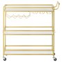 VEVOR Carro de Bebidas 3 Niveles, Carrito de Servicio con Ruedas 91x33x93,5 cm, Estantes de Tabla, Estructura de Hierro, con Botellero, Soporte para Copas, para Sala de Estar, Comedor, Marco Dorado