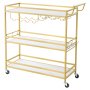 VEVOR Carro de Bebidas 3 Niveles, Carrito de Servicio con Ruedas 91x33x93,5 cm, Estantes de Tabla, Estructura de Hierro, con Botellero, Soporte para Copas, para Sala de Estar, Comedor, Marco Dorado