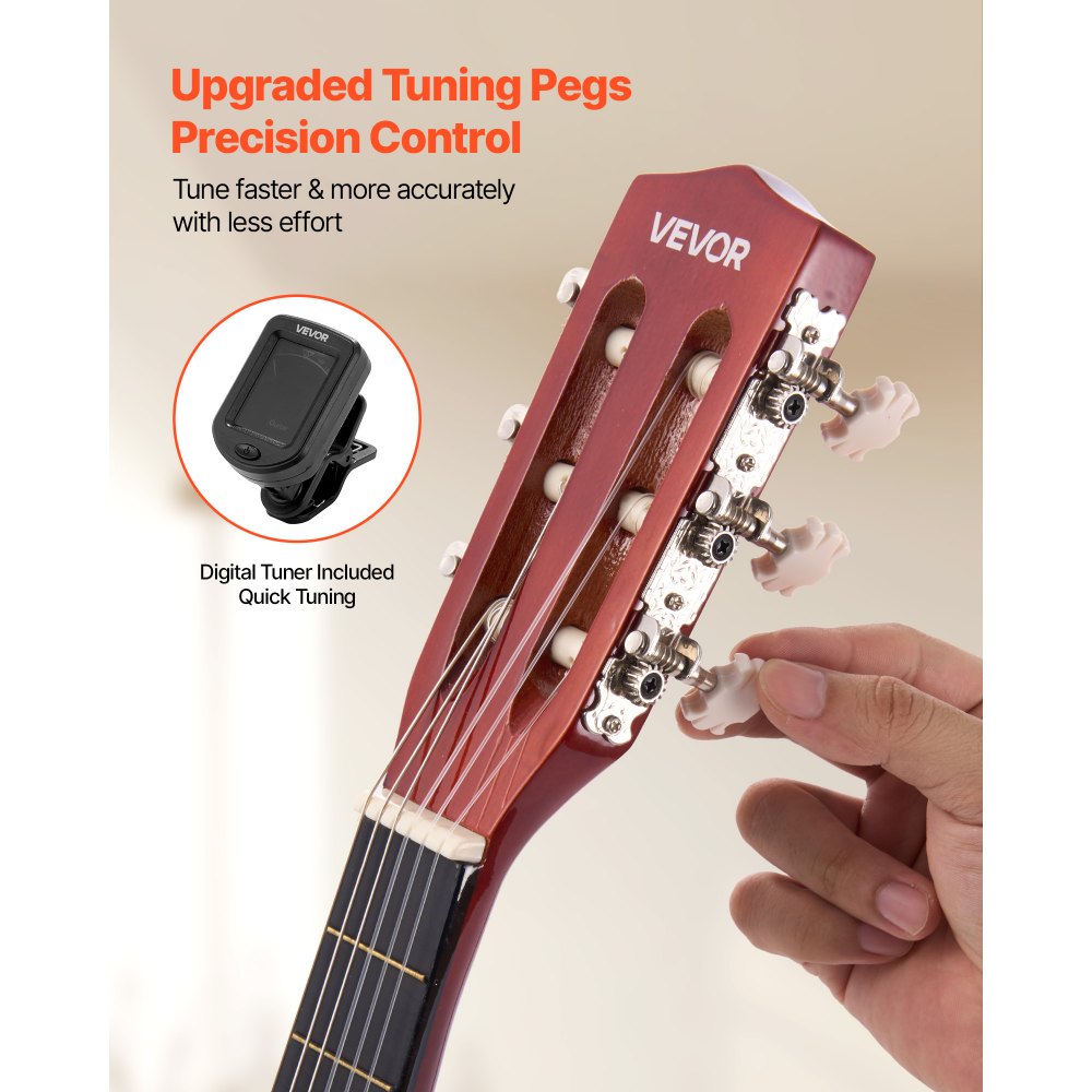 VEVOR Guitarra Clásica, Kit de Guitarra Clásica de Madera de 780 mm con Cuerdas de Nailon, Funda, Correa, Afinador, Cuerdas Adicionales, Púas, Cejilla, Madera de Tilo, Color del Amanecer