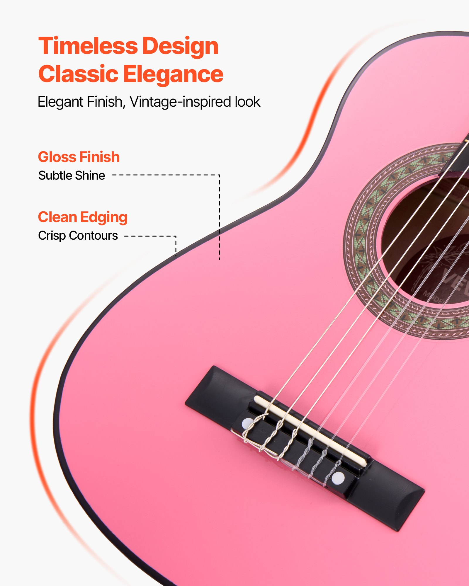 VEVOR Guitarra Clásica, Kit de Guitarra Clásica de Madera de 780 mm con Cuerdas de Nailon, Funda, Correa, Afinador, Cuerdas Adicionales, Púas, Cejilla, Madera de Tilo, para Estudiantes, Rosa