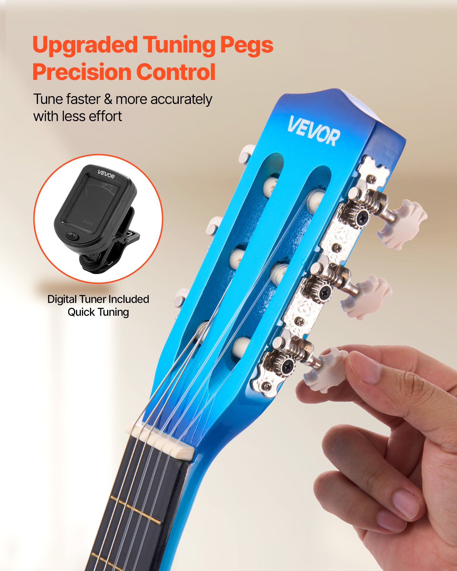 VEVOR Guitarra Clásica, Kit de Guitarra Clásica de Madera de 780 mm con Cuerdas de Nailon, Funda, Correa, Afinador, Cuerdas Adicionales, Púas, Cejilla, Madera de Tilo, para Estudiantes, Azul