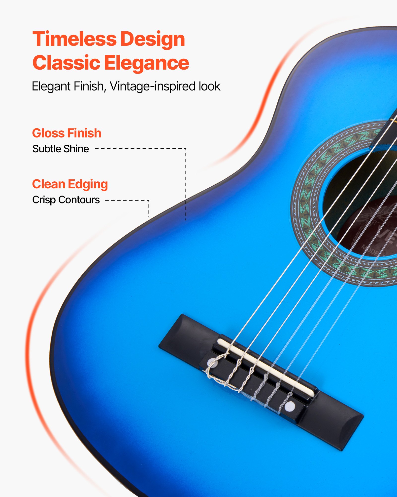VEVOR Guitarra Clásica, Kit de Guitarra Clásica de Madera de 780 mm con Cuerdas de Nailon, Funda, Correa, Afinador, Cuerdas Adicionales, Púas, Cejilla, Madera de Tilo, para Estudiantes, Azul