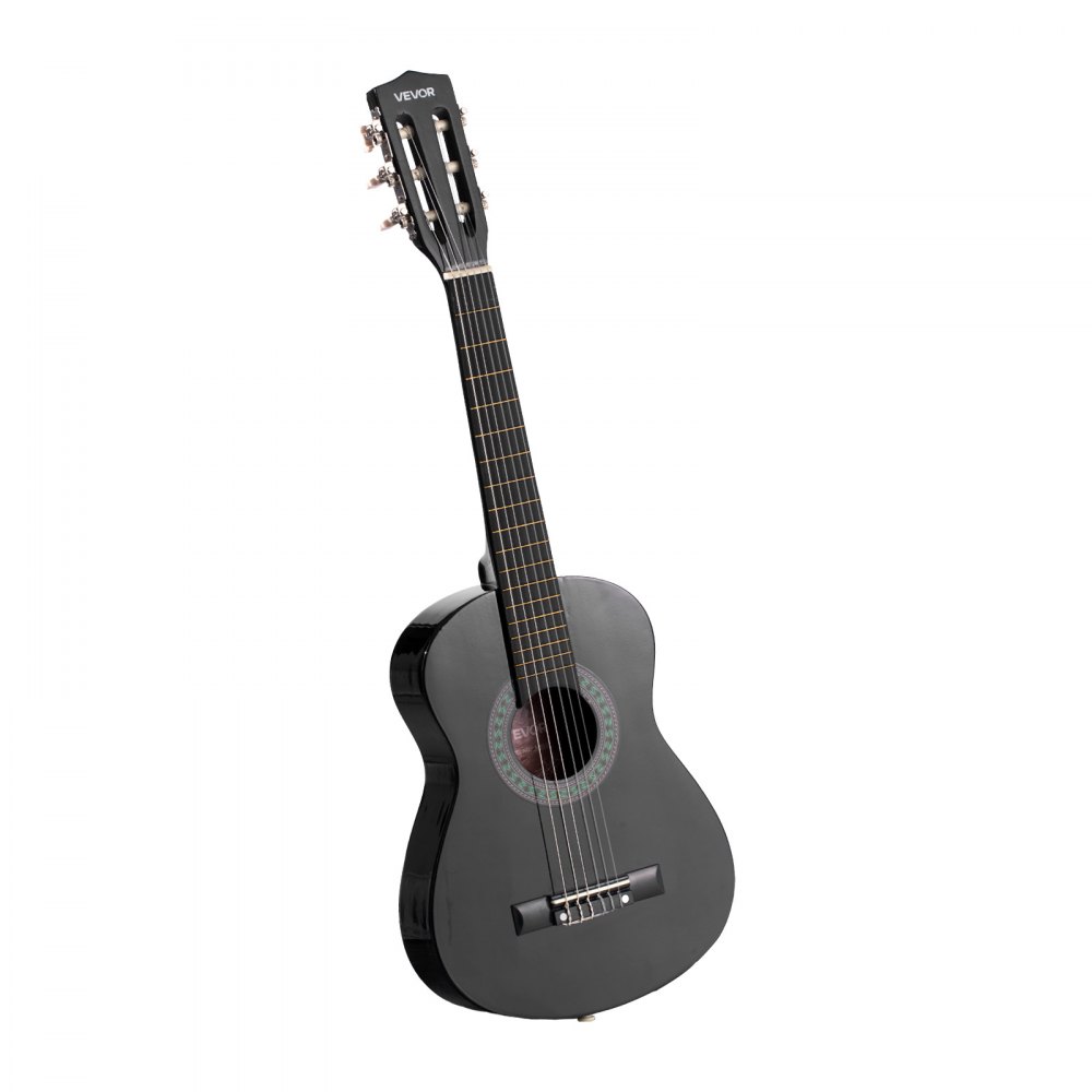VEVOR Guitarra Clásica, Kit de Guitarra Clásica de Madera de 780 mm con Cuerdas de Nailon, Funda, Correa, Afinador, Cuerdas Adicionales, Púas, Cejilla, Madera de Tilo, para Estudiantes, Negro