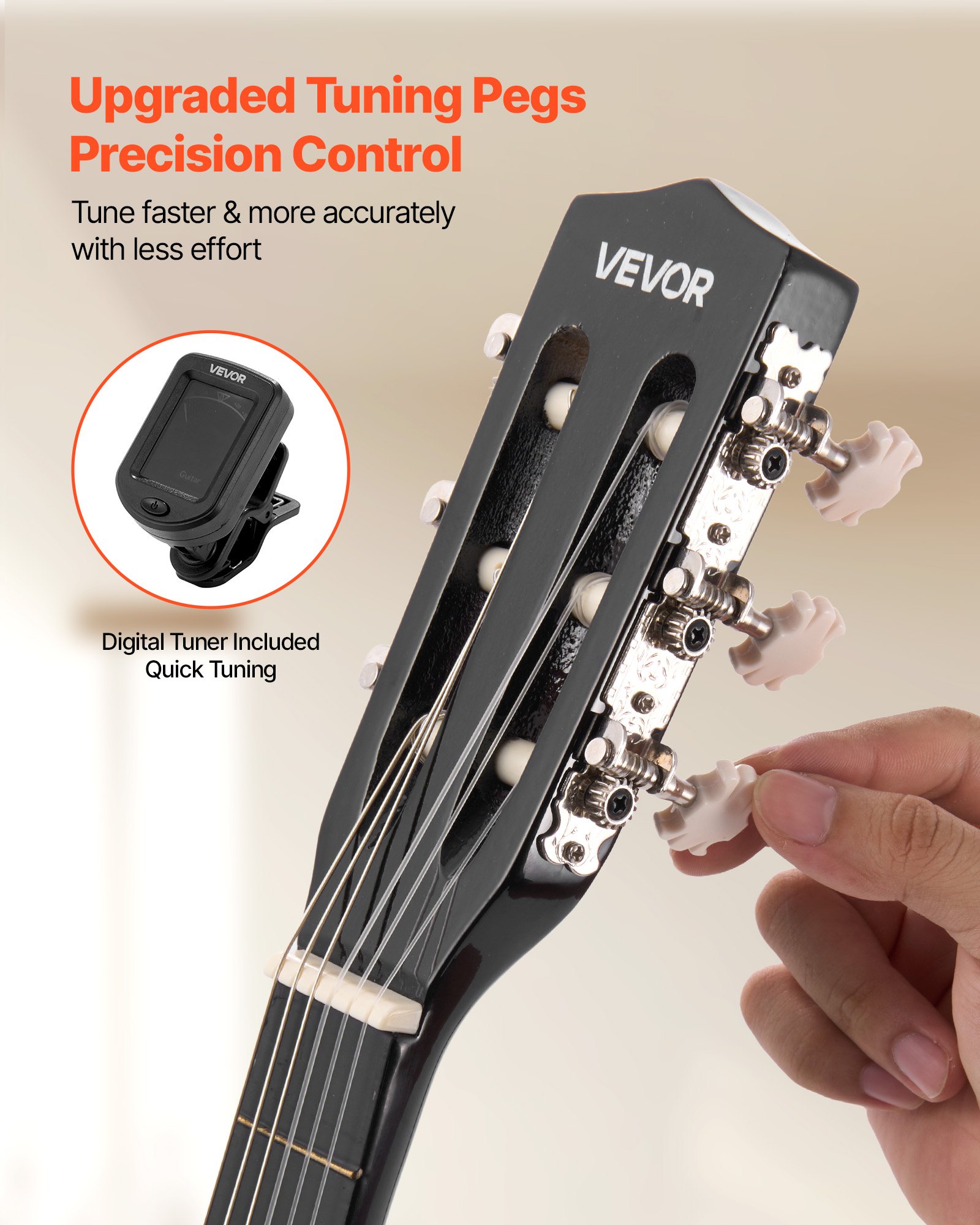 VEVOR Guitarra Clásica, Kit de Guitarra Clásica de Madera de 780 mm con Cuerdas de Nailon, Funda, Correa, Afinador, Cuerdas Adicionales, Púas, Cejilla, Madera de Tilo, para Estudiantes, Negro