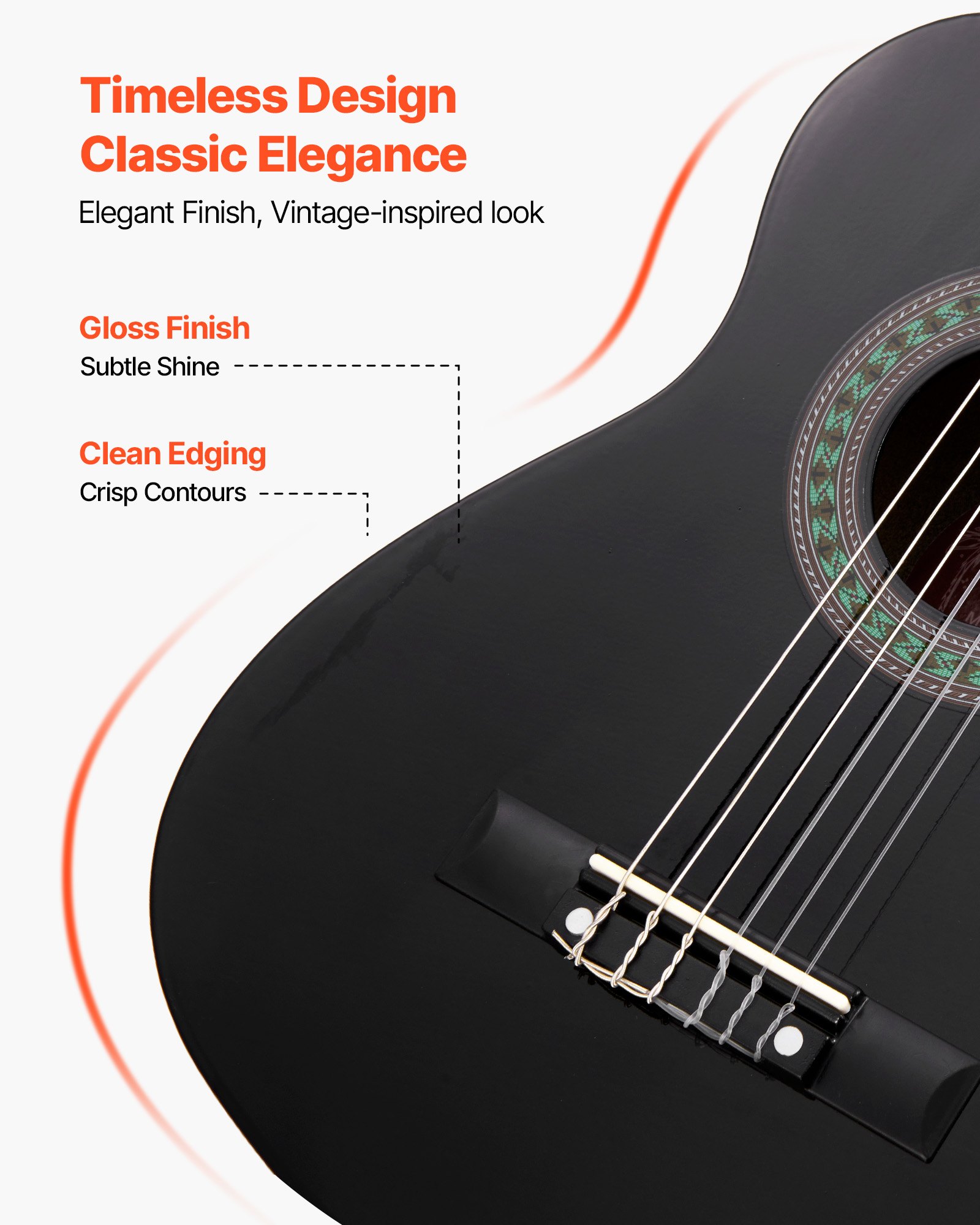 VEVOR Guitarra Clásica, Kit de Guitarra Clásica de Madera de 780 mm con Cuerdas de Nailon, Funda, Correa, Afinador, Cuerdas Adicionales, Púas, Cejilla, Madera de Tilo, para Estudiantes, Negro