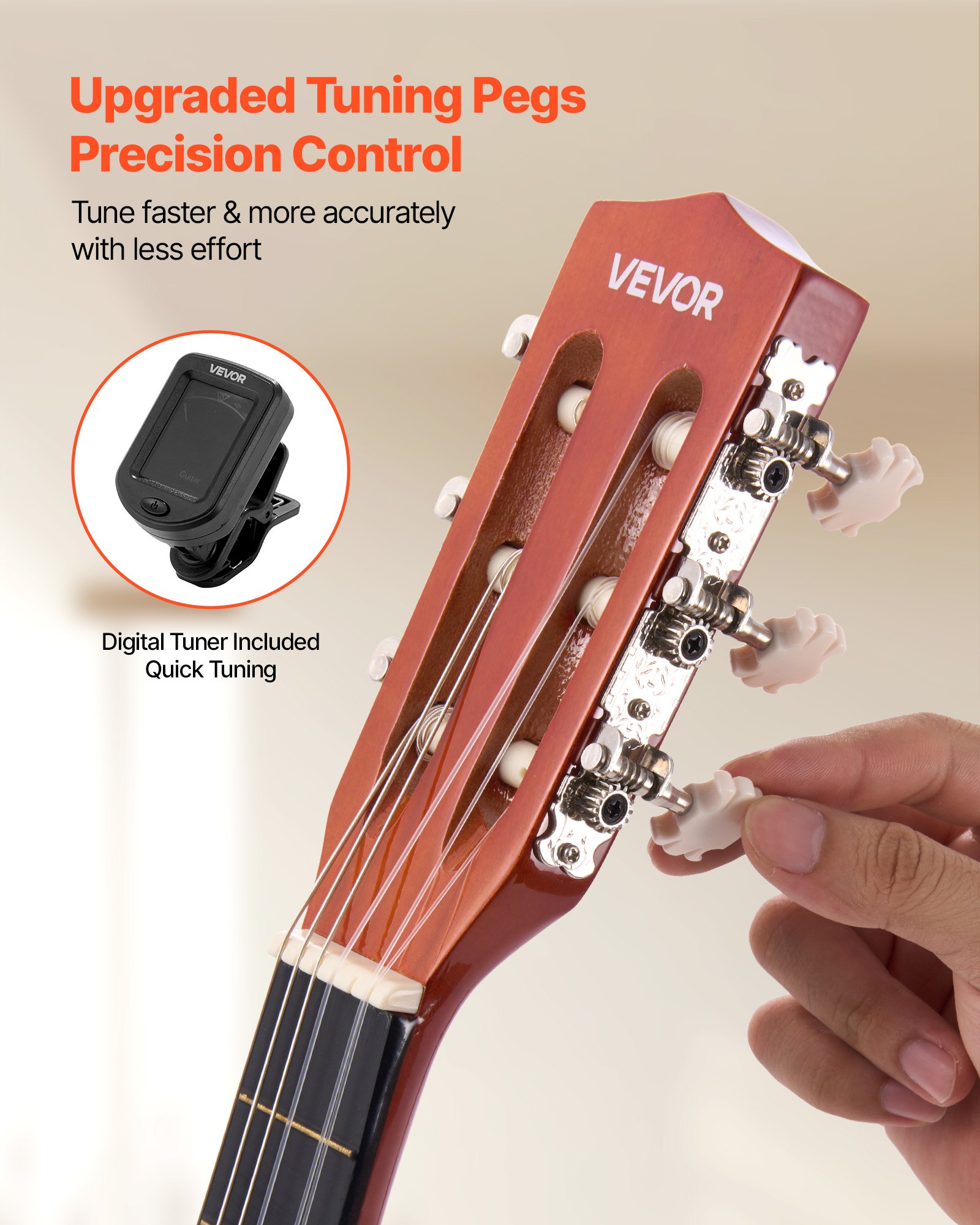 VEVOR Guitarra Clásica, Kit de Guitarra Clásica de Madera de 780 mm con Cuerdas de Nailon, Funda, Correa, Afinador, Cuerdas Adicionales, Púas, Cejilla, Madera de Tilo, para Estudiantes, Natural