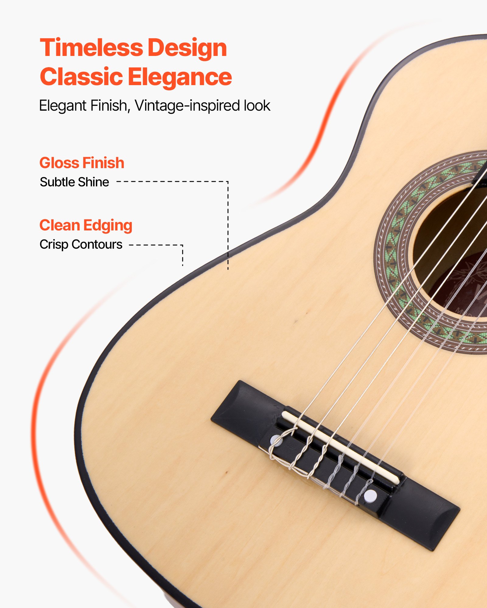 VEVOR Guitarra Clásica, Kit de Guitarra Clásica de Madera de 780 mm con Cuerdas de Nailon, Funda, Correa, Afinador, Cuerdas Adicionales, Púas, Cejilla, Madera de Tilo, para Estudiantes, Natural