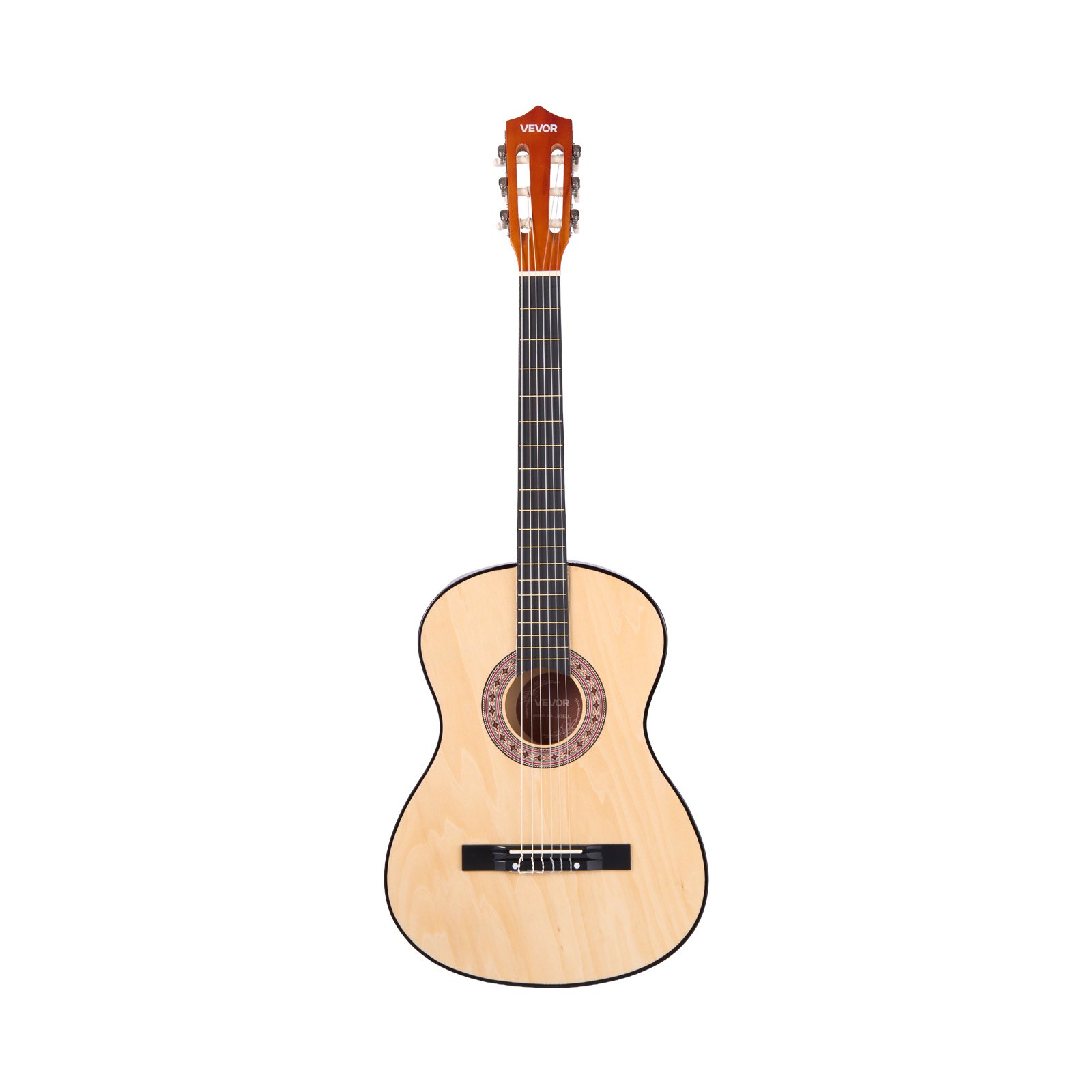 VEVOR Guitarra Clásica, Kit de Guitarra Clásica de Madera de 960 mm con Cuerdas de Nailon, Funda, Correa, Afinador, Cuerdas Adicionales, Púas, Cejilla, Madera de Tilo, para Estudiantes, Natural