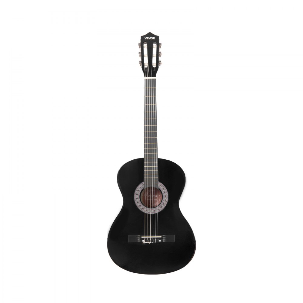 VEVOR Guitarra Clásica, Kit de Guitarra Clásica de Madera de 960 mm con Cuerdas de Nailon, Funda, Correa, Afinador, Cuerdas Adicionales, Púas, Cejilla, Madera de Tilo, para Estudiantes, Negro