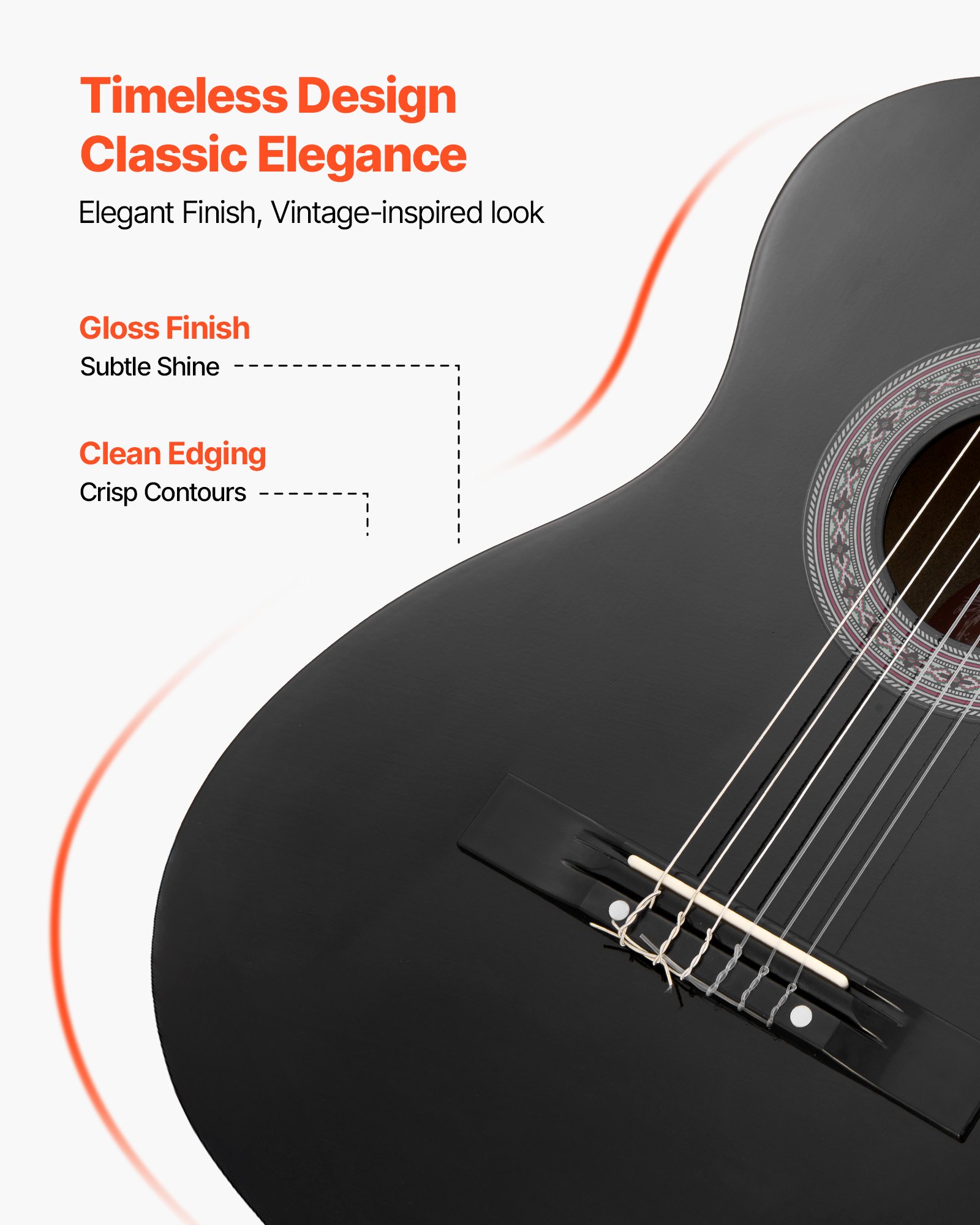 VEVOR Guitarra Clásica, Kit de Guitarra Clásica de Madera de 960 mm con Cuerdas de Nailon, Funda, Correa, Afinador, Cuerdas Adicionales, Púas, Cejilla, Madera de Tilo, para Estudiantes, Negro