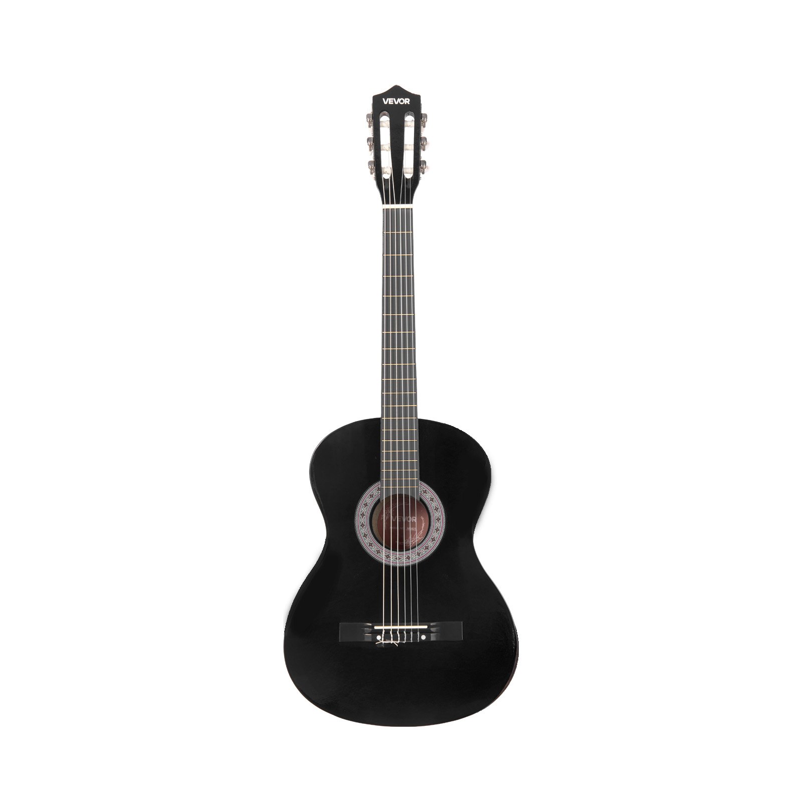VEVOR Guitarra Clásica, Kit de Guitarra Clásica de Madera de 960 mm con Cuerdas de Nailon, Funda, Correa, Afinador, Cuerdas Adicionales, Púas, Cejilla, Madera de Tilo, para Estudiantes, Negro