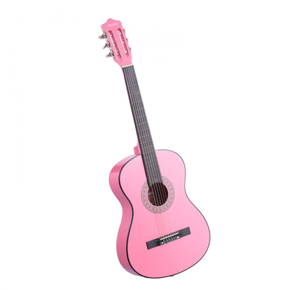 VEVOR Guitarra Clásica, Kit de Guitarra Clásica de Madera de 960 mm con Cuerdas de Nailon, Funda, Correa, Afinador, Cuerdas Adicionales, Púas, Cejilla, Madera de Tilo, para Estudiantes, Rosa