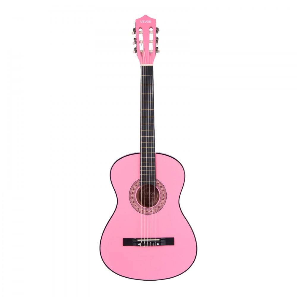 VEVOR Guitarra Clásica, Kit de Guitarra Clásica de Madera de 960 mm con Cuerdas de Nailon, Funda, Correa, Afinador, Cuerdas Adicionales, Púas, Cejilla, Madera de Tilo, para Estudiantes, Rosa
