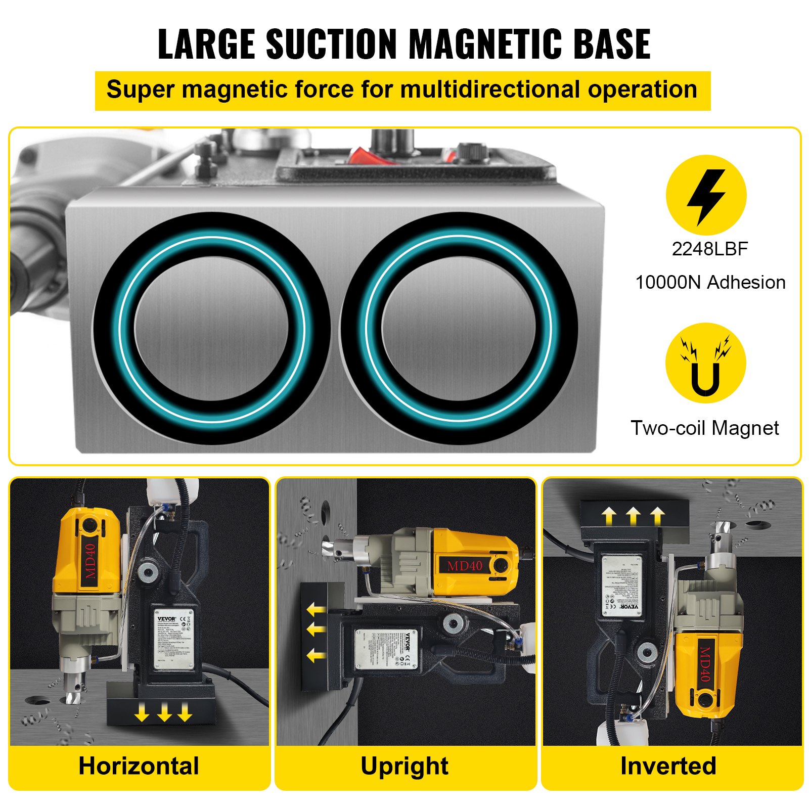 VEVOR Taladro Magnético 1100W Taladradora Magnético Profesional 11 kg 6 PCS Taladro de Núcleo Magnético Taladradora Magnético Profesional Taladro Magnético con Conexión al Cuello Base Magnética