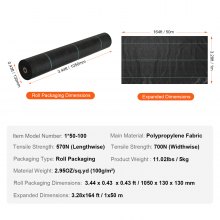 VEVOR Tela para Control de Malezas Tela para Jardín de Alta Resistencia Tela Tejida para Control de Malezas de PP Tela Geotextil para Paisajismo Vellón de Malas Hierbas 1 x 50 m, 100 g/m², Negro