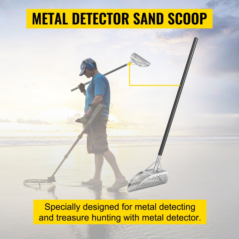 VEVOR Kit de Pala de Arena para Detección de Metales 20x29cm Detector de Metales de Acero Inoxidable Agujero 10mm Pala para Arena con Detector de Metales para Recoger y Cribar Pequeñas Cosas Valiosas