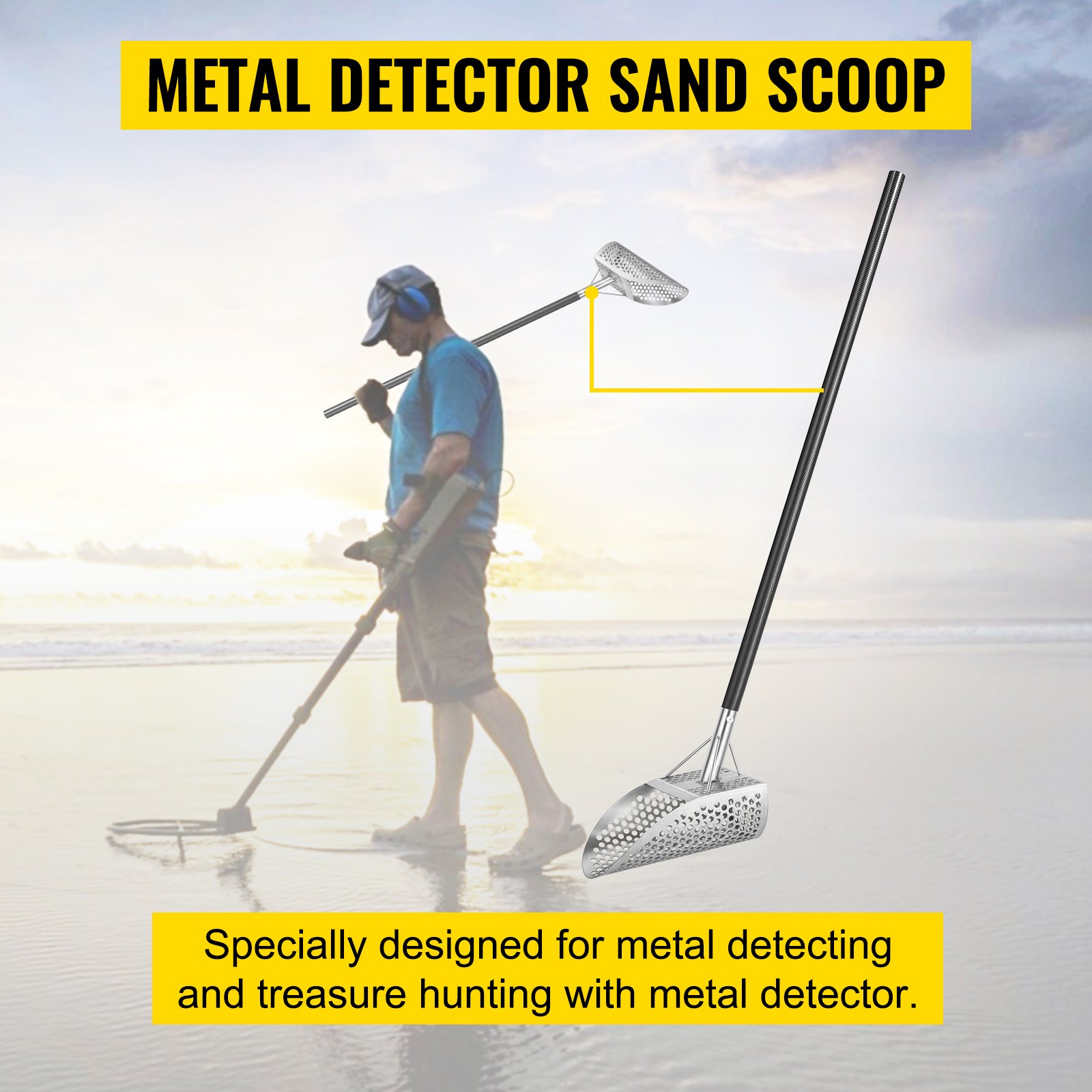 VEVOR Kit de Pala de Arena para Detección de Metales 20x29cm Detector de Metales de Acero Inoxidable Agujero 10mm Pala para Arena con Detector de Metales para Recoger y Cribar Pequeñas Cosas Valiosas