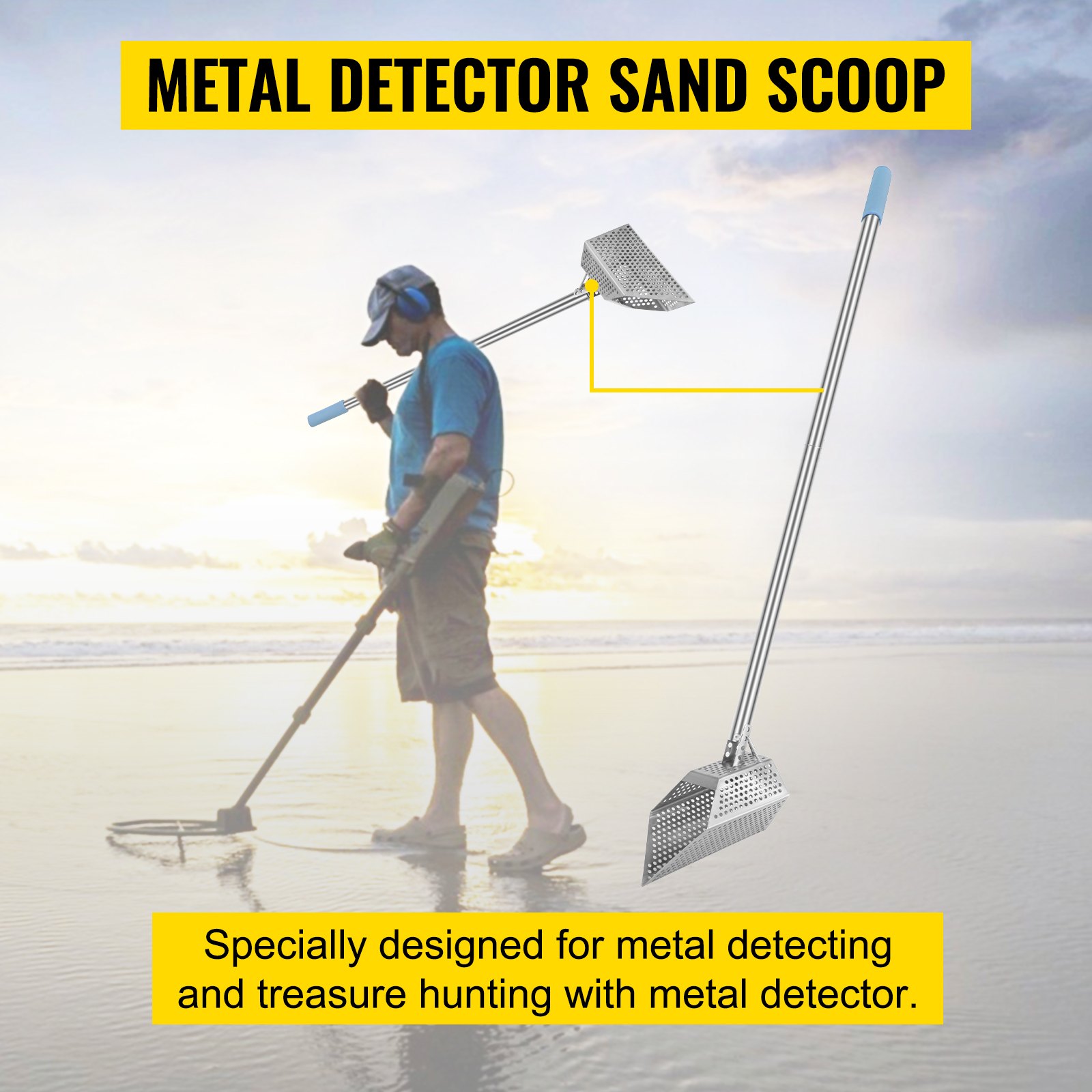 VEVOR Detector de metales Pala de arena Detector de metales Pala de caza con mango de acero